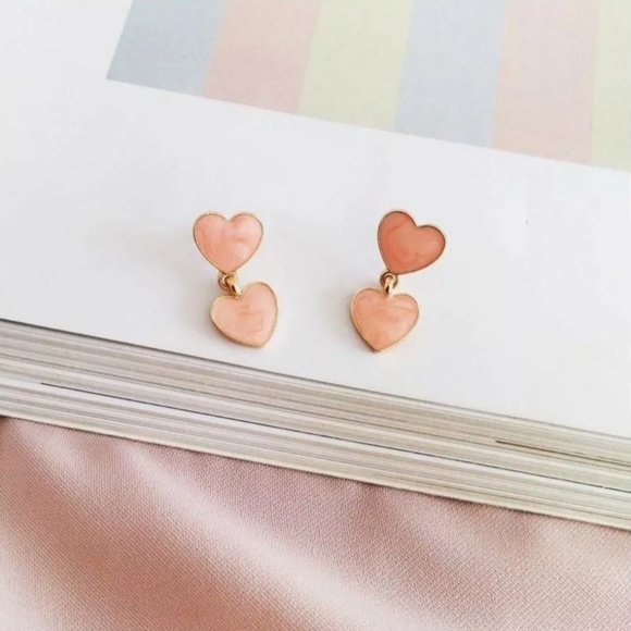 Pretty New Double Pink Heart Dangle Earrings!♡ - Picture 2 of 4
